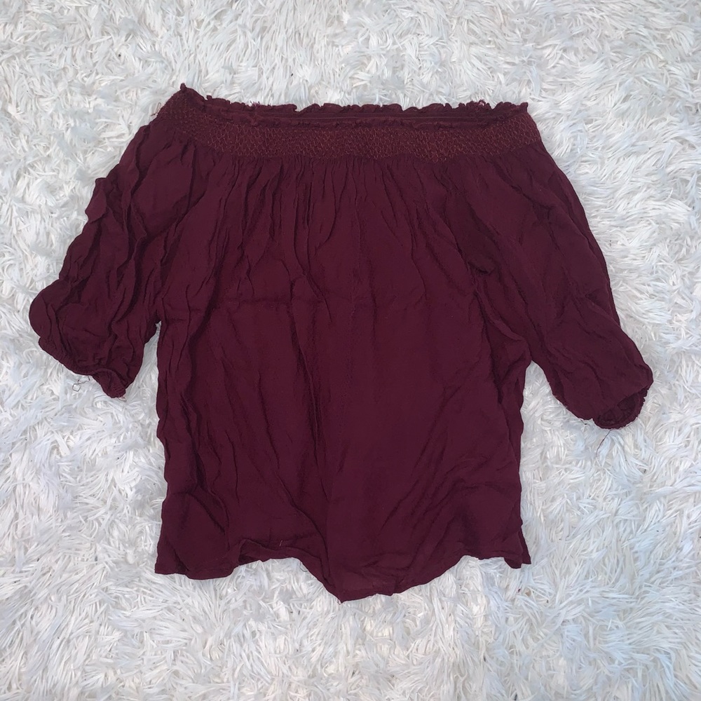 Off the shoulder red F21 top